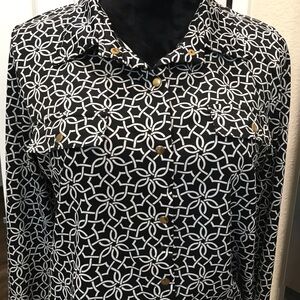 Elegant Black and White Patterned Button Down Shirt